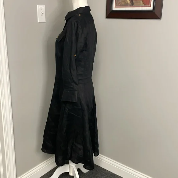 Lauren Ralph Lauren 100% Linen Classic Black Dress Long Sleeve Knee Size Small - Picture 4 of 7